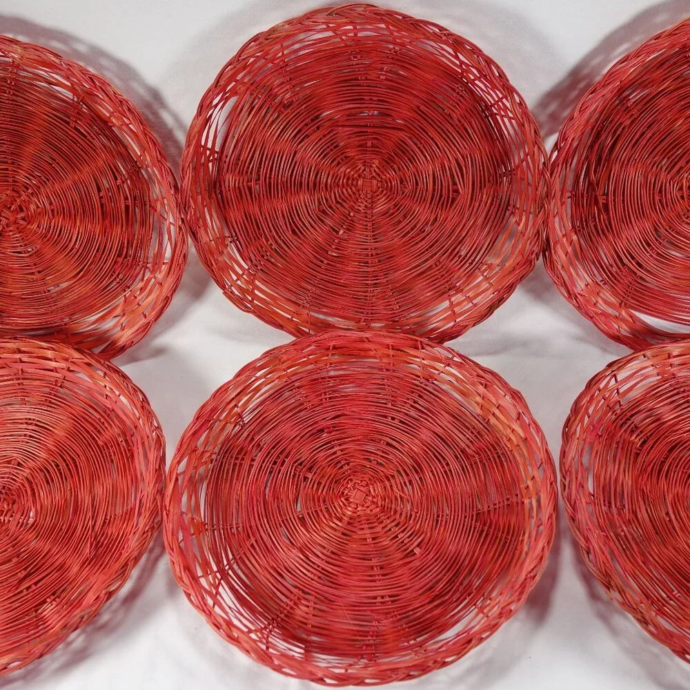 Vintage Red Wicker Rattan Picnic Camping 9